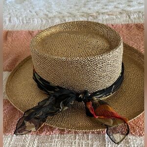 Vintage J Hats Gold Woven Straw Hat & Vintage J Hat